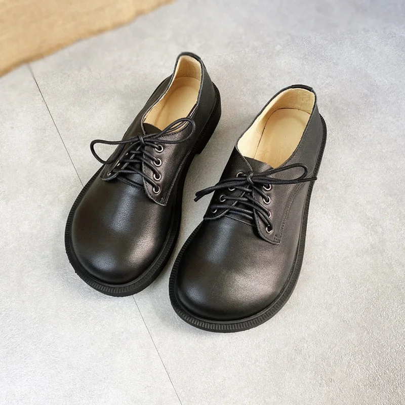 Breathable Lightweight Shoes Womens Leather Lace-up Loafers Flats Wide Toe Box Shoes
