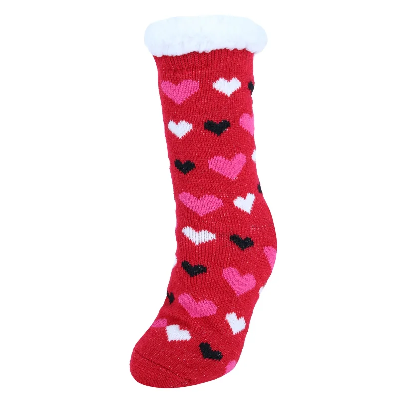 Everyday Sport Sneakers Women's Plush Sherpa Winter Fleece Lined Hearts Slipper Socks