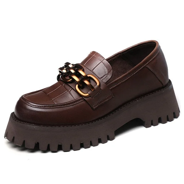 Classic Casual Sneakers Womens Slip On Loafer Chunky Chain Platform Heel