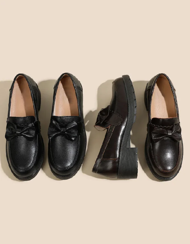 Minimalist Casual Sneakers Bowknot British Style Chunky Heel Loafers
