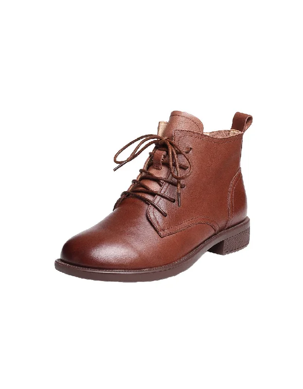 Minimalist Running Shoes Women's Lace-up Retro Leather Ankle Boots