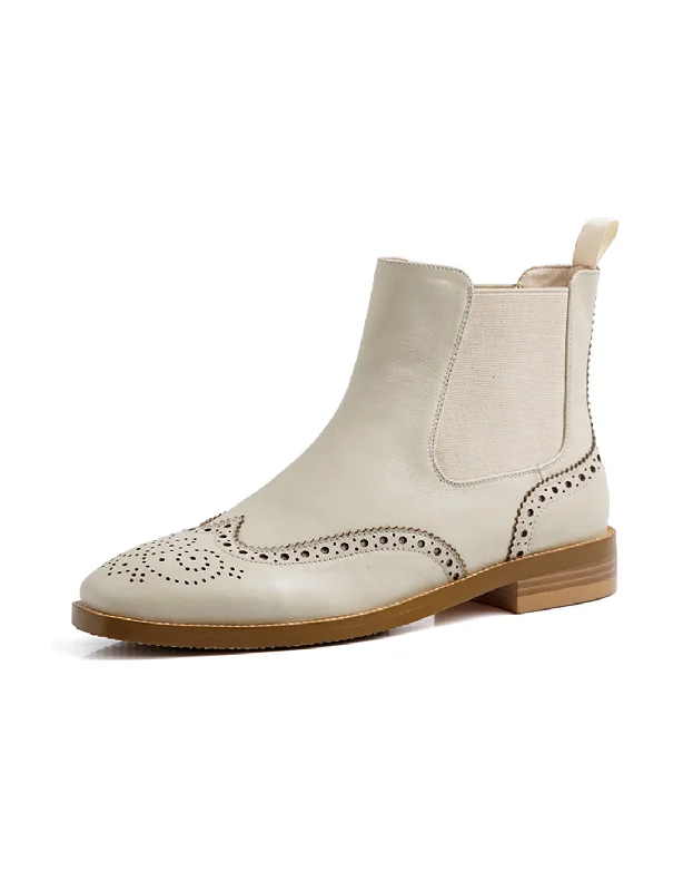 Sporty Slip-On Sneakers Vintage British Style Women Oxford Boots Beige