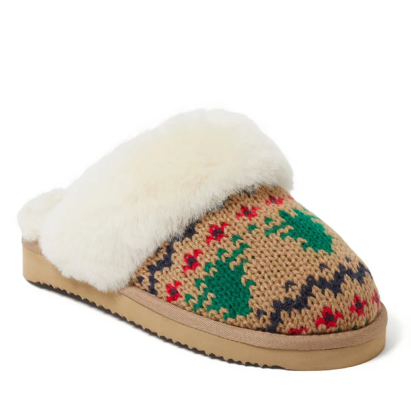 Ergonomic Walking Shoes Fireside by Dearfoams Women's Sydney Holiday Fair Isle Genuine Shearling Scuff Slipper