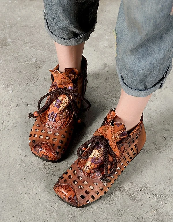 Breathable Foam Sneakers Women's Ethnic Printed Comfortable Retro Boots
