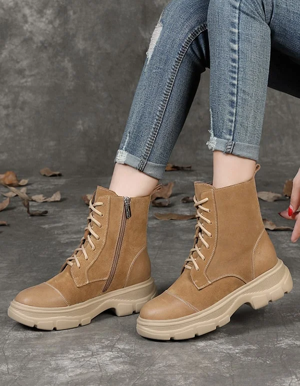 Ultra-Light Mesh Shoes Autumn Winter Thick-sole Lace-up Retro Suede Boots