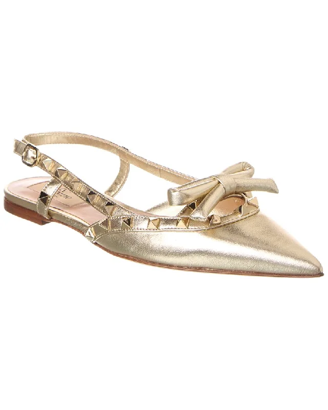 Stylish Slip-On Shoes Valentino Rockstud Bow Leather Slingback Ballerina Flat