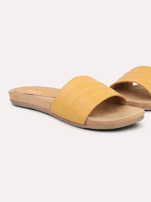Durable Slip-On Shoes Women Yellow Open Toe Flats