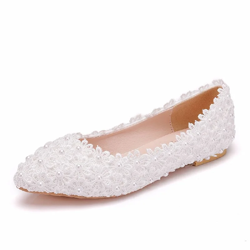 Trendy Athletic Shoes Women Pointed Toe Shallow Lace Flora Wedding Flats