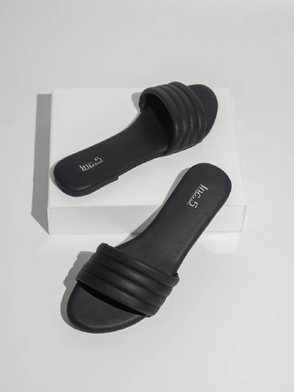 Non-Slip Running Shoes Women Black Striped Open Toe Flats