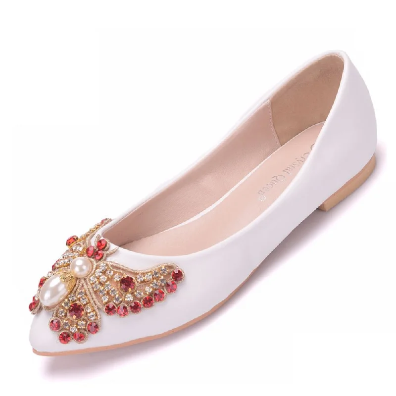 Active Wear Sneakers Women Pointed Toe Shallow Rhinestone Bow Tie Bridal Flats Wedding Shoes