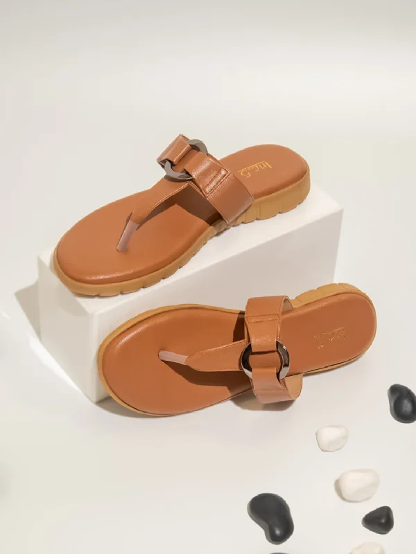 Streetwear Casual Shoes Women Tan Open Toe Flats