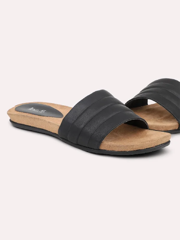 Trendy Walking Sneakers Women Black Open Toe Flats