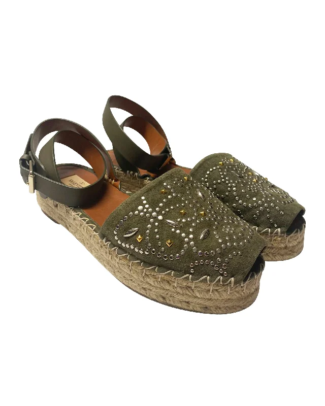 Soft Everyday Sneakers Valentino Garavani Embellished Espadrilles in Khaki Suede