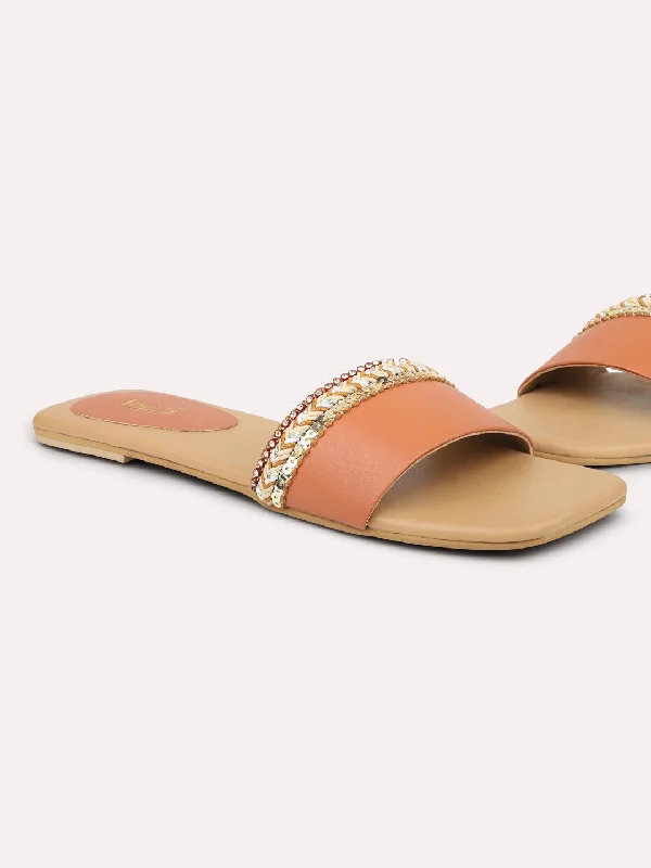 Flexible Everyday Sneakers Women Tan Open Toe Flats
