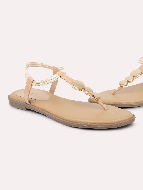 Comfy All-Season Shoes Women Beige Open Toe Flats