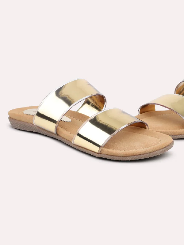 Comfy Lightweight Sneakers Women Gold Embellished Open Toe Flats