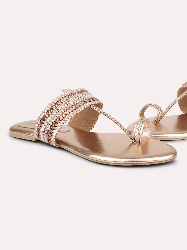 Chic Mesh Sneakers Women Rose Gold Embellished One Toe Flats