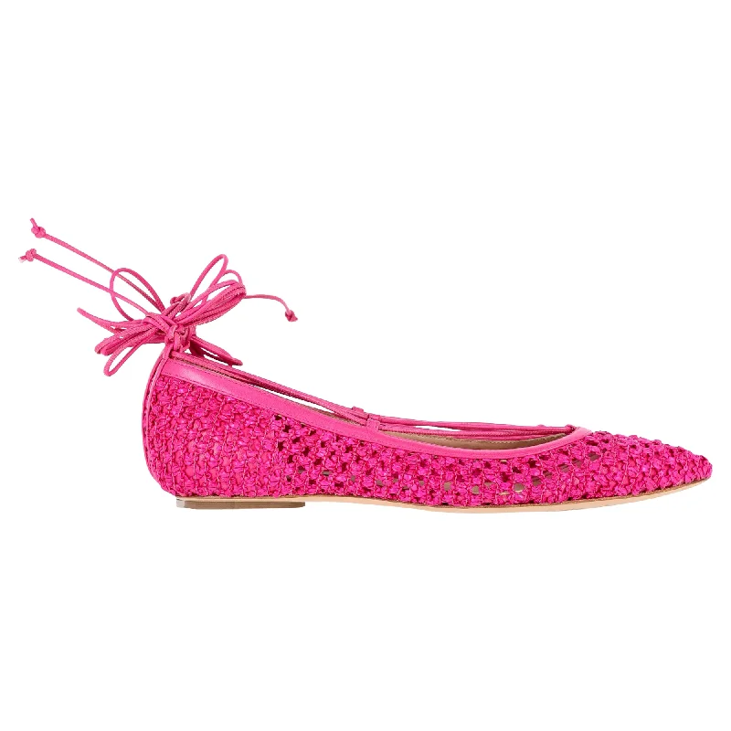 Minimalist Casual Sneakers Casadei Ankle-Wrap Ballet Flats in Pink Leather