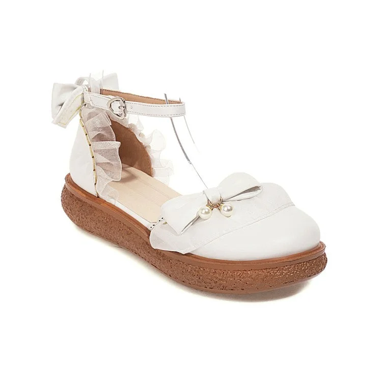 Street Comfort Shoes Women Ankle Strap Bowtie Flats Mary Jane Shoes