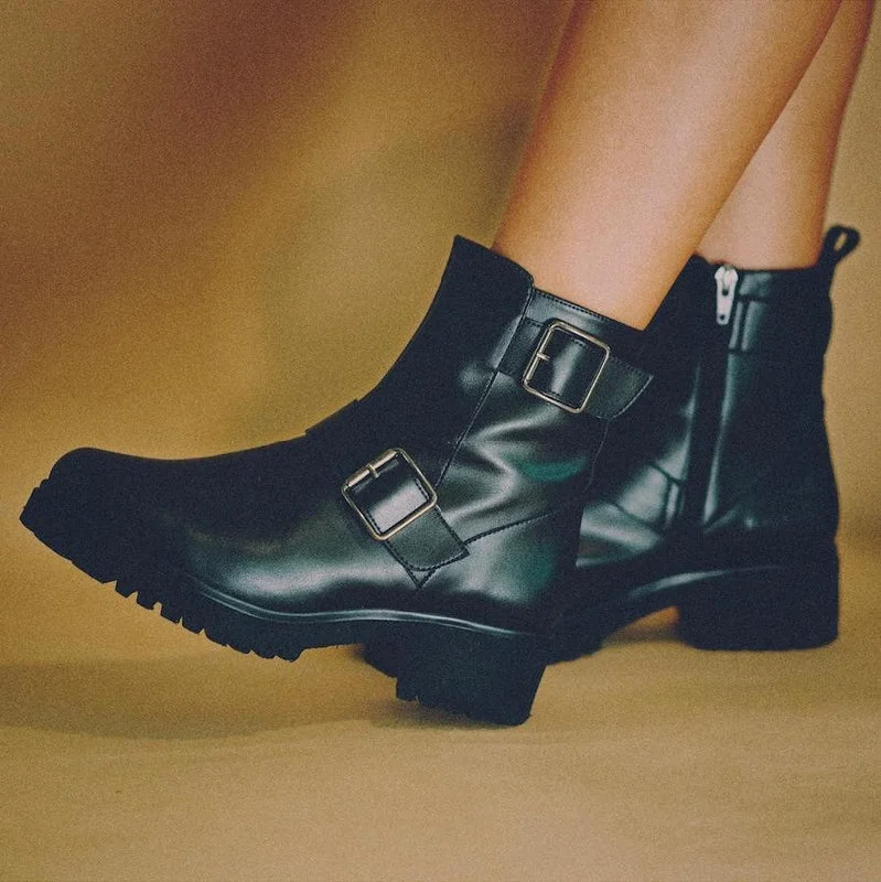 Ergonomic Walking Shoes Moto Buckle Boot in Black from Bhava