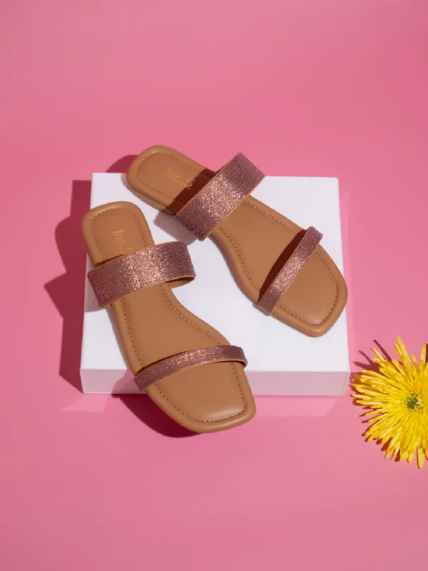 Cozy Foam Shoes Women Dark Beige & Rose Gold Colourblocked Open Toe Flats