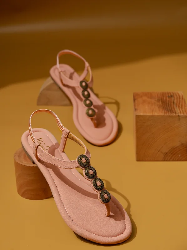 Ultra-Light Casual Shoes Women Peach Open Toe Flats