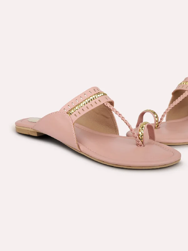 Budget Walking Shoes Women Pink Embellished One Toe Flats
