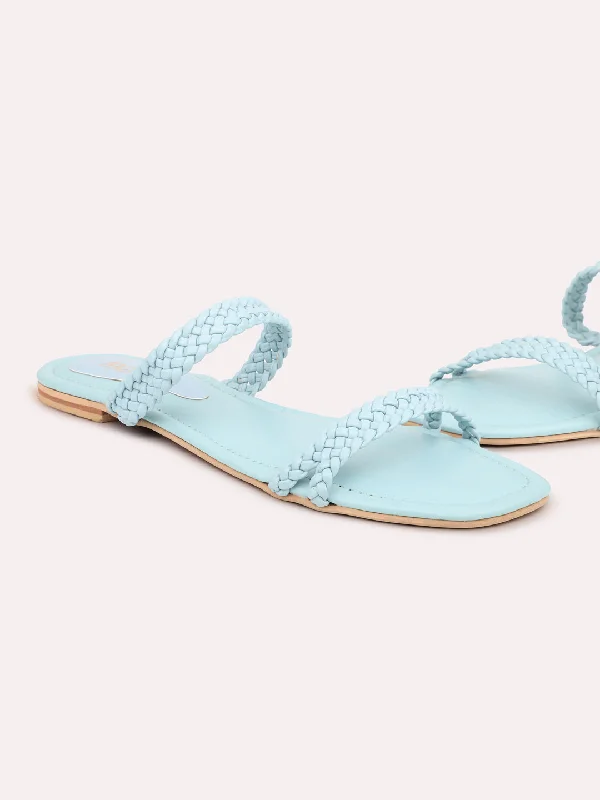 Durable Everyday Shoes Women Blue Textured Open Toe Flats
