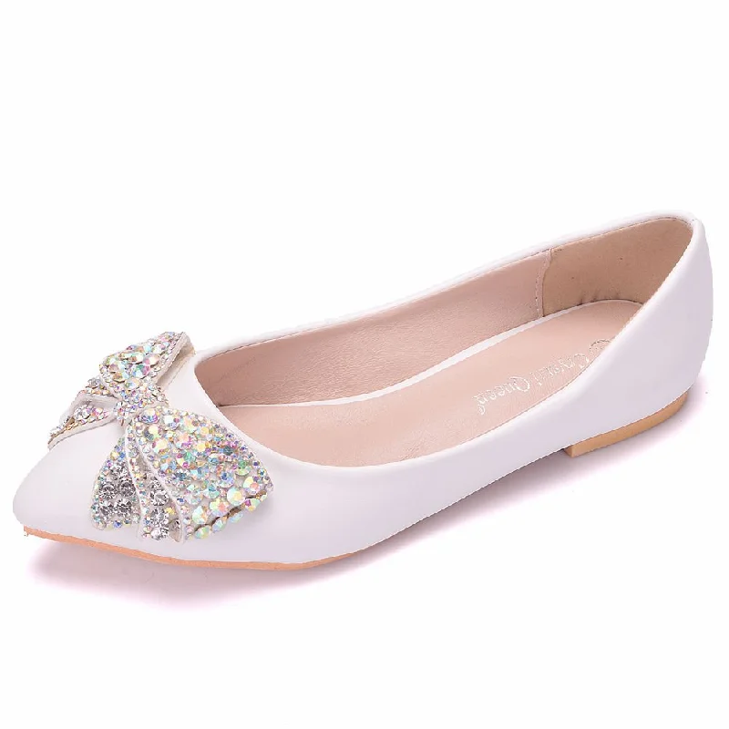 Travel-Ready Sneakers Women Pointed Toe Shallow Rhinestone Bow Tie Shallow Flats