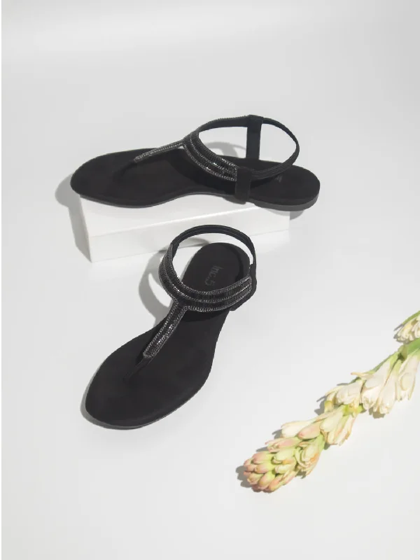 Plush Cushion Sneakers Women Black Embellished Flats