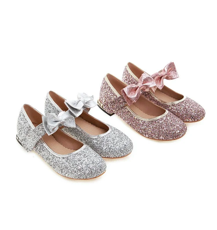 Non-Slip Running Shoes Women Sequined Bowtie Flats Mary Jane Shoes