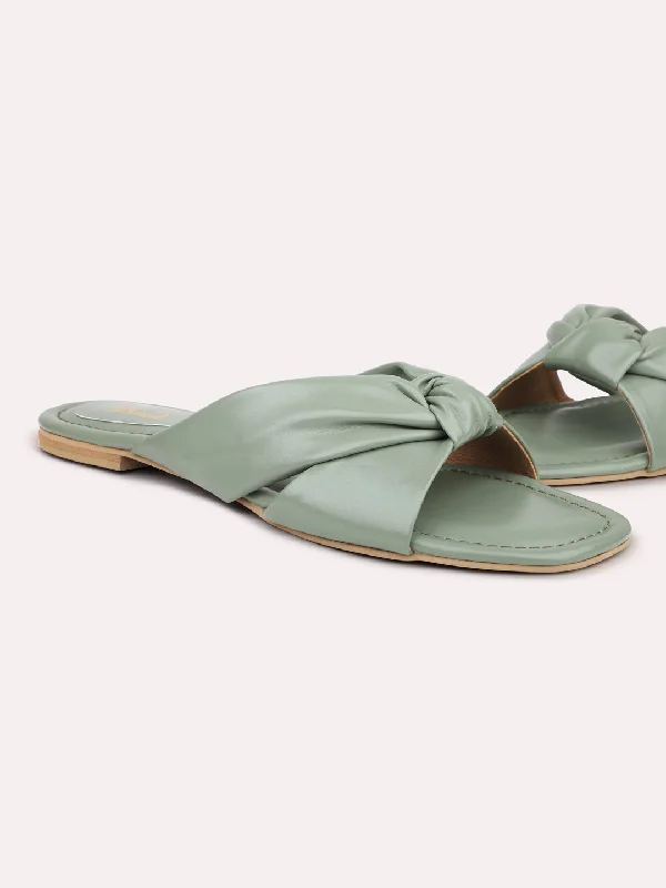 Fashion Running Shoes Women Green Open Toe Flats