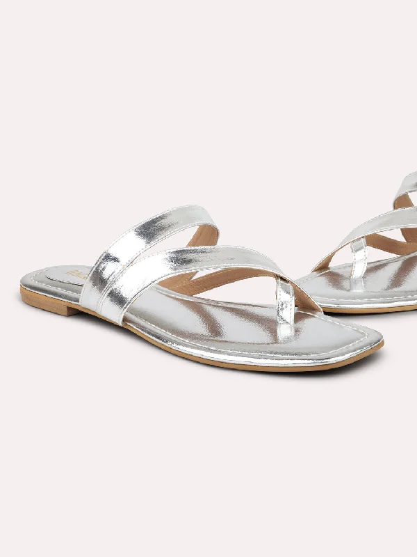 Anti-Slip Running Shoes Women Silver Embellished One Toe Flats