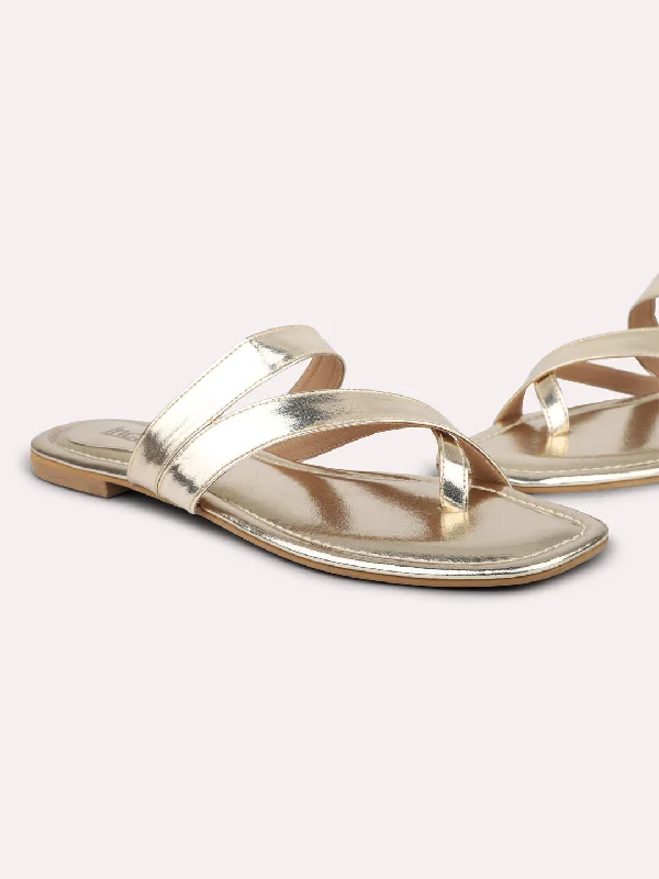 Lightweight Mesh Running Shoes Women Gold Embellished One Toe Flats