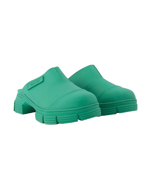 Cozy Foam Shoes Green Recycled Rubber Retro Mules