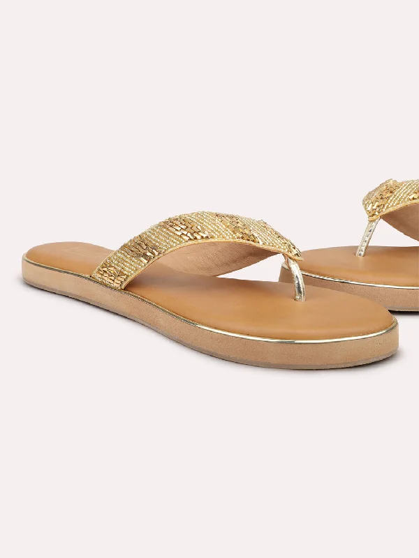 Soft Lightweight Sneakers Women Gold Ethnic One Toe Flats