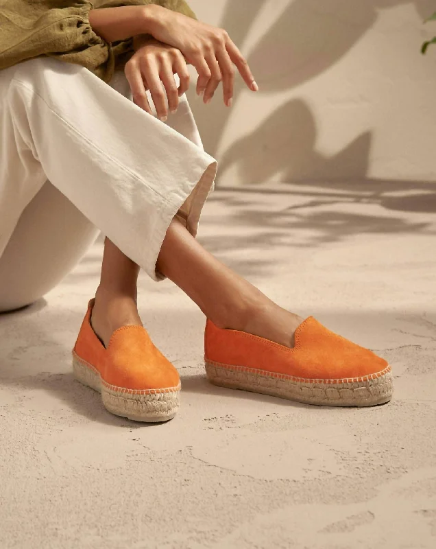 Fashion Running Shoes Women's Suede Double Sole Espadrille In Sunset Orange