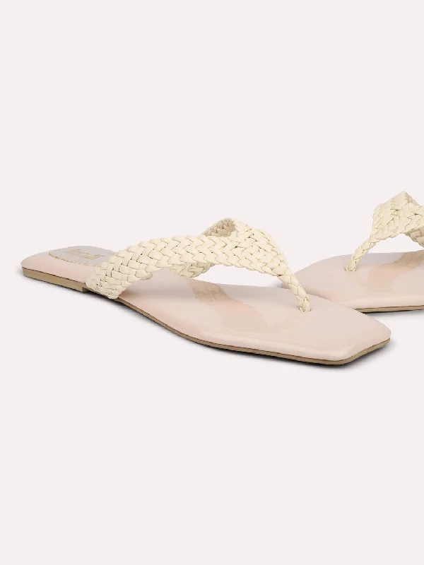 Stylish Street Shoes Women Beige Textured Open Toe Flats