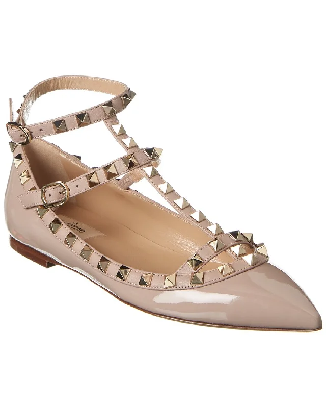 Breathable Lightweight Shoes Valentino Rockstud Caged Patent Flat