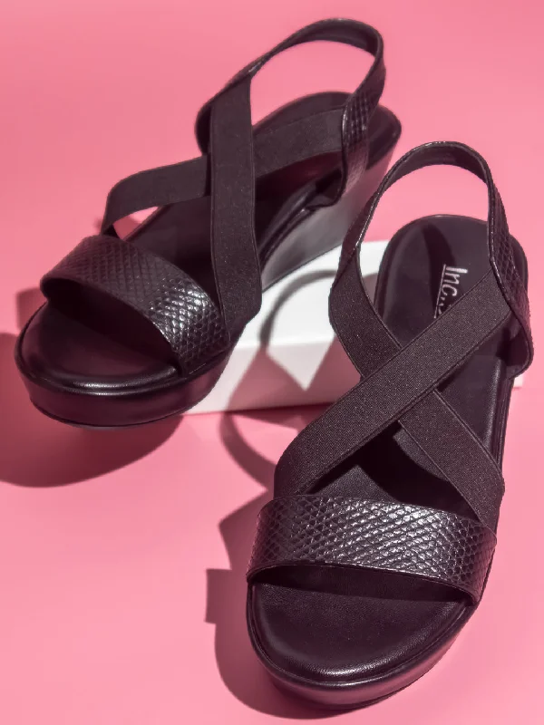 Ergonomic Casual Sneakers Women Black Solid Wedge Sandals