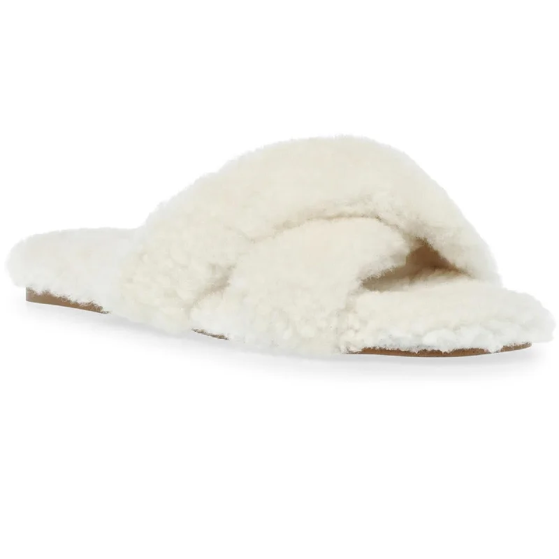 Breathable Loafers Steve Madden Womens RECO03S1 Shearling Slip On Slide Sandals