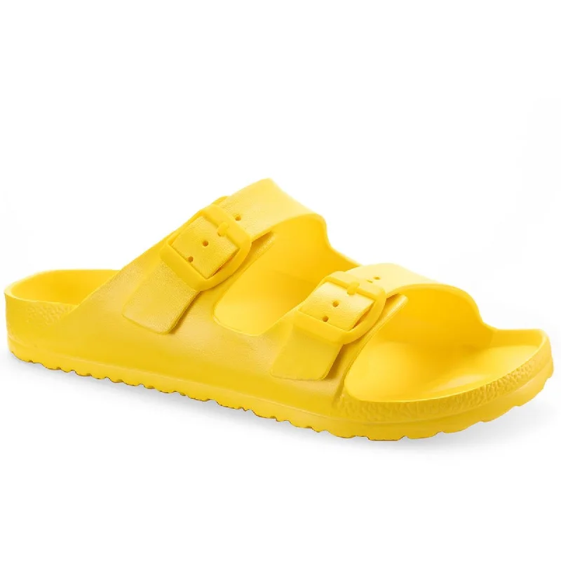 Ergonomic Walking Shoes Sun + Stone Womens Dayvina Footbed Buckle Pool Slides