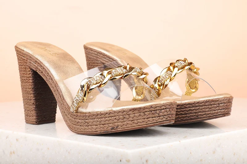 Streetwear Casual Shoes Women Antique Transparent Embellished Platform Heels