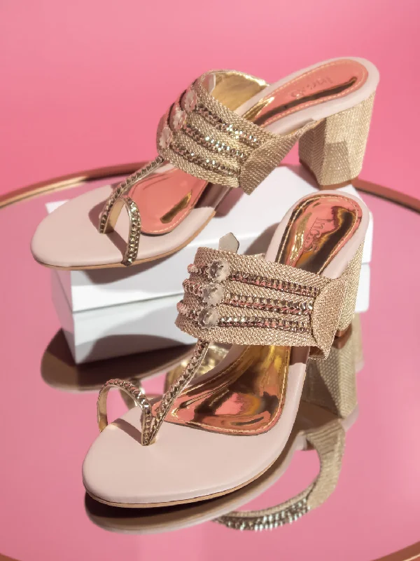 Comfortable Urban Sneakers Women Beige Embellished Block Heels