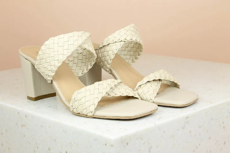 All-Day Wear Shoes Women Beige Textured Block Heels
