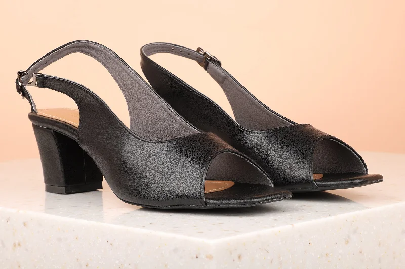 Non-Skid Sneakers Women Black Block Peep Toes Heels with Buckles