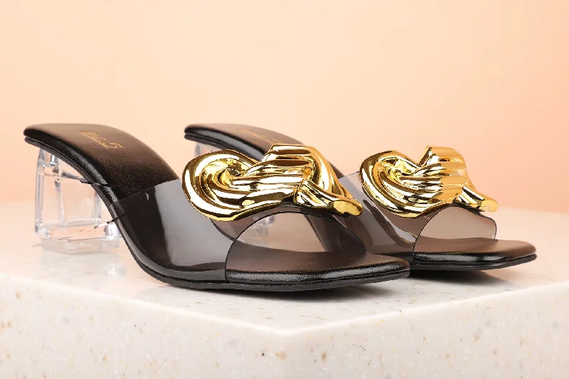 Fashion Running Shoes Women Black Embellished Party Block Sandals