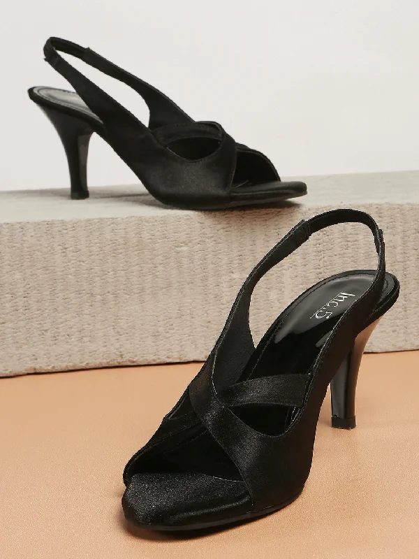 Cloud-Like Sneakers Women Black Embellished Stiletto Peep Toes