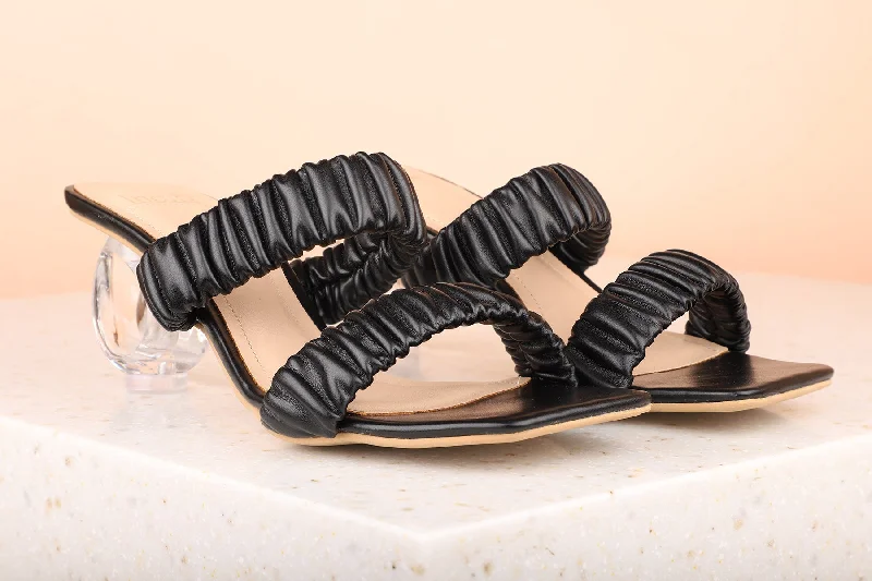 Slip-Resistant Casual Shoes Women Black Textured Block Heels