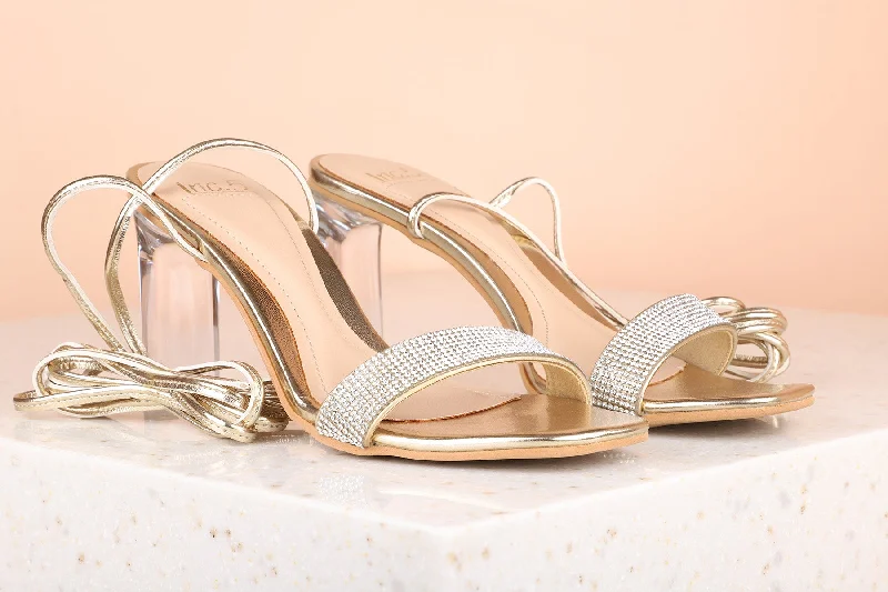 Classic Running Shoes Women Gold Block Peep Toes Heels